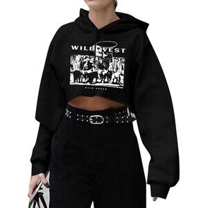 Women's Fleece Crop Hoodie Small Casual Graphic Pullover Streetwear